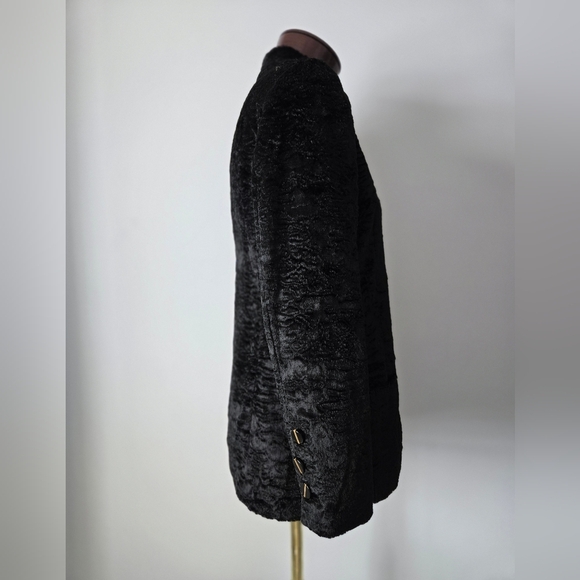 LOUIS FERAUD Paris Designer Black Faux/ Crushed Velvet Fur Jacket. Size 8 - Picture 6 of 16